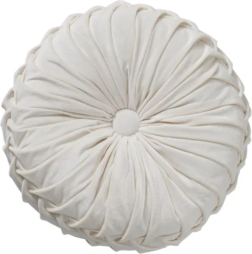MOJUN Almohada de terciopelo redonda, plisada, rellena, almohada decorativa para el hogar para sofá, silla, cama, automóvil, suelo (blanco, 14 B