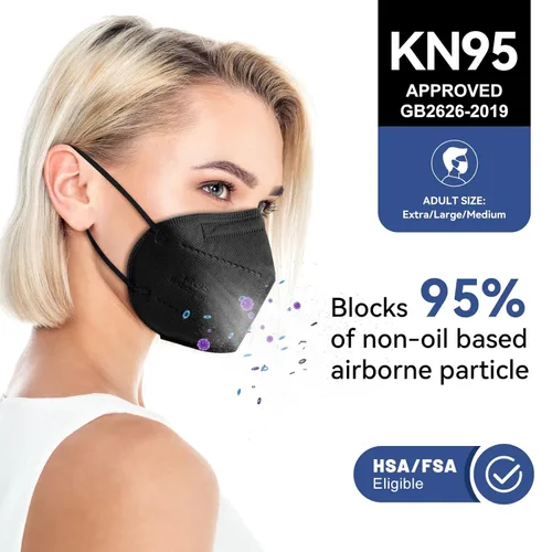 Miniatura 2 de Mascarillas Faciales KN95 Negras para Adultos - Paquete de 100 Mascarillas Desechables Cómodas de Seguridad de 5 Capas y 5 Extensores de Mascarillas