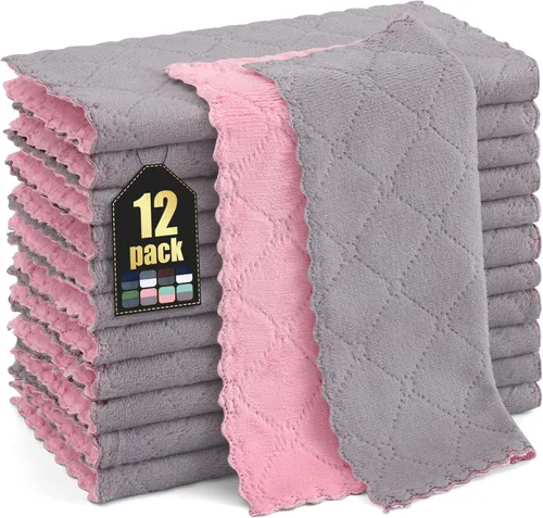 Miniatura 73 de Homaxy - Paquete de 12 trapos de cocina (10 x 10 pulgadas, morado), de terciopelo coral, supersuaves y absorbentes, de secado rápido, paño