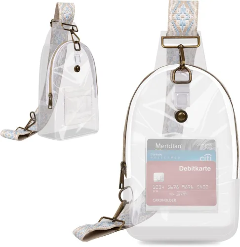 XSUIOY Bolso bandolera transparente aprobado por el estadio, bolsa de pecho transparente de PVC transparente pequeña mochila con correa de guitarra,