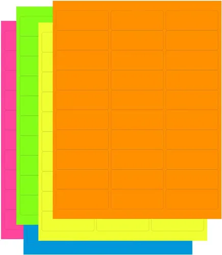 Etiquetas de dirección fluorescentes surtidas, 5 colores: verde, naranja, azul, amarillo y rosa, 5 hojas de cada color, 1 pulgada x 2-5/8 pulgadas,