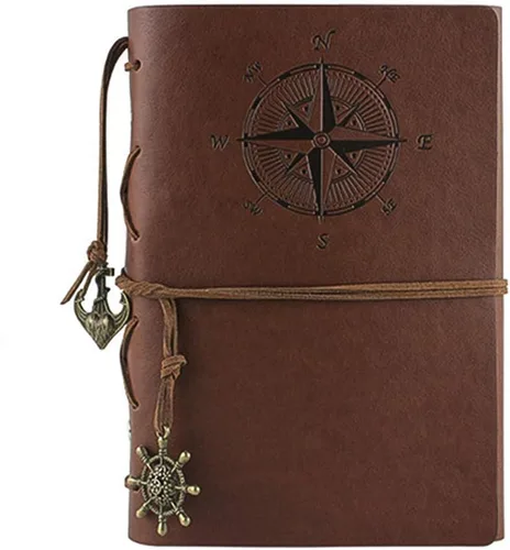 Miniatura 11 de Cuaderno de escritura de cuero, cuaderno de espiral náutico vintage, cuaderno de bocetos, diario de viaje para escribir con páginas en blanco y Negro