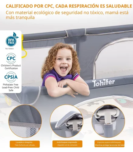 Miniatura 3 de Corralito de juegos para bebés con alfombra, patio de juegos grande para niños pequeños, sin BPA, no tóxico, corralitos seguros sin espacios