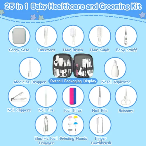 Miniatura 2 de Kit de aseo para bebés para niños y niñas, seguridad para recién nacidos, juego de aseo esencial para guardería, regalo para padres primerizos, gris