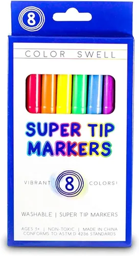 Color Swell Paquete de 8 marcadores Super Tip – Lavables, no tóxicos, ideales para niños, estudiantes, adultos y actividades en el aula