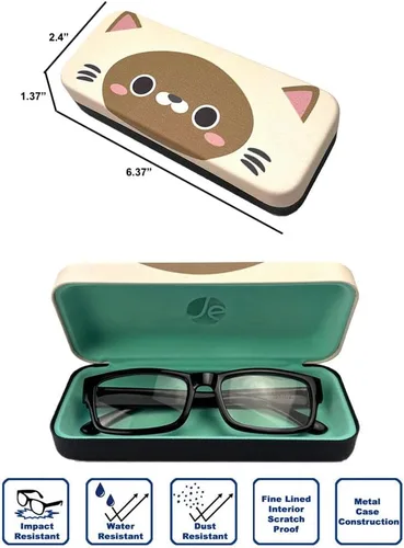 Miniatura 3 de JAVOedge Paquete de 2 unidades, estuche de almacenamiento para lentes con diseño de cara de gato multicolor con tela de microfibra