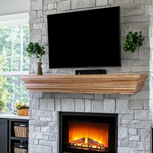 Miniatura 9 de Estantería rústica para chimenea, estante flotante de madera de 48 pulgadas para sobre chimenea, chimenea montada en la pared, estantes flotantes