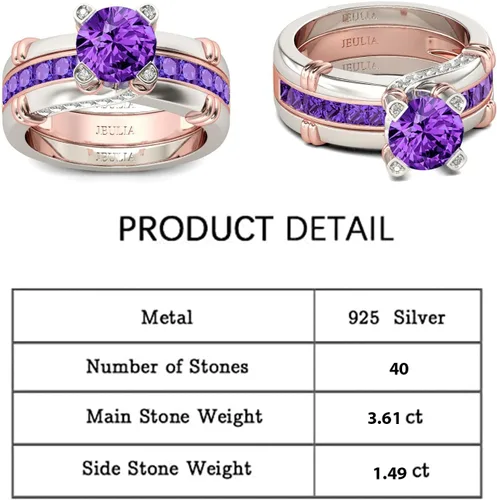 Miniatura 2 de Jeulia - Anillo de plata de ley con circonitas intercambiables para mujer, para boda, compromiso, aniversario