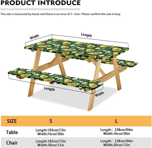 Miniatura 6 de Funda de mesa de picnic con fundas de banco, resistente al viento, resistente a las manchas, mantel de camping y accesorios de viaje, juego de 3