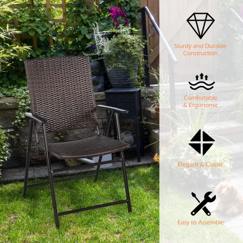 Miniatura 5 de RELAX4LIFE Sillas plegables de patio de 4 piezas, sillas de ratán de polietileno para interiores y exteriores con marco de metal, reposabrazos