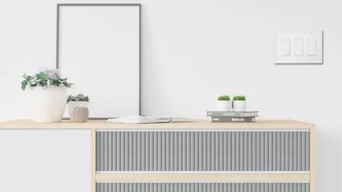 Miniatura 5 de OKAWYC Cubierta Triple Decorativa para Interruptor de Luz Luca Placa de Pared Metálica, Paquete de 2 Blanco 3 Gang Triple Rocker, para Receptáculo