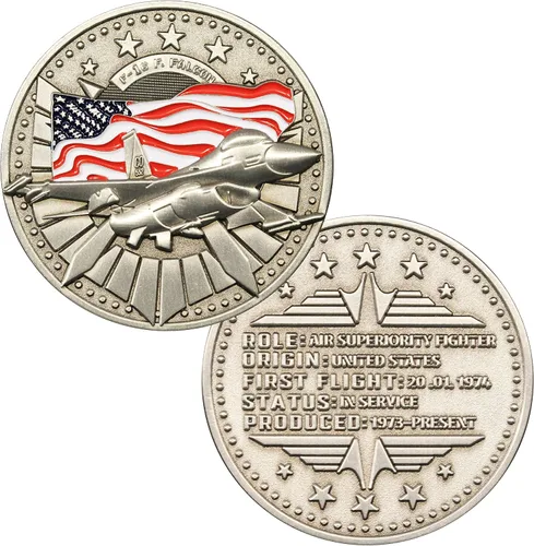 ¡Moneda militar F-16 Fighting Falcon Challenge! Fighter Jet Military Coin, moneda personalizada de avión de avión! Diseñado por veteranos militares!