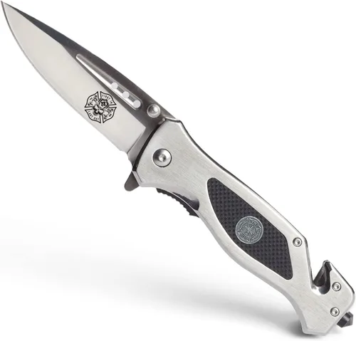 Miniatura 2 de Cuchillo táctico plegable Firefighter Black Stealth Elite - Cuchillo de bombero de rescate - Regalo para personal de primera respuesta - Pequeña