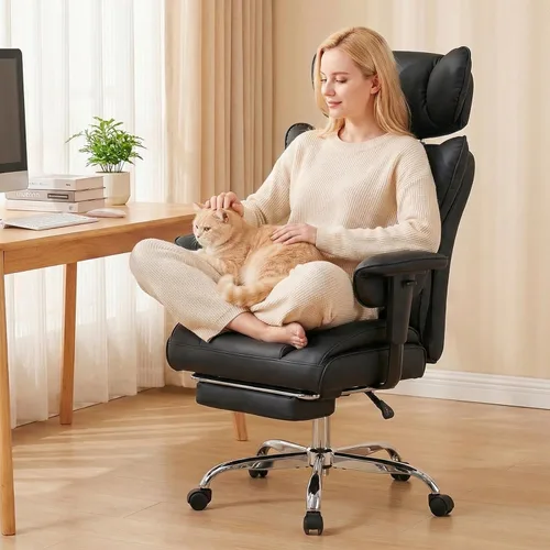 Miniatura 2 de DUMOS Silla de escritorio grande y alta para oficina en casa, silla de computadora para juegos, silla ergonómica ejecutiva con reposapiés, respaldo