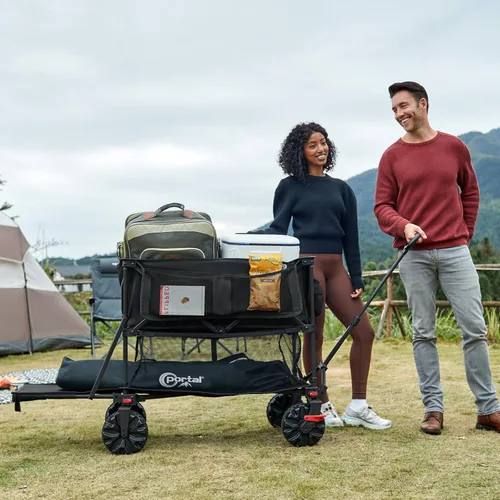 Miniatura 2 de Portal - Carro plegable grande de doble cubierta con frenos, carro de utilidad plegable resistente de 660 lb, ruedas grandes todo terreno de 400 L