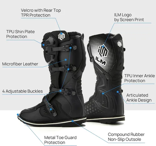 Miniatura 7 de ILM Botas de motocicleta impermeables ATV Motorcross Dirt Blike para hombres, modelo MX3 negro (black-adult)