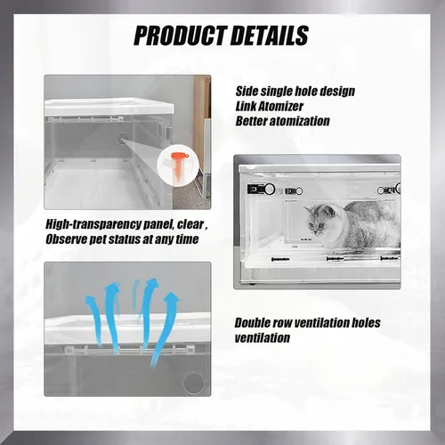 Miniatura 3 de Tratamiento de respiración para atomización de mascotas, incubadora de guardería, caja de terapia de oxígeno ideal para perros, gatos, gatitos