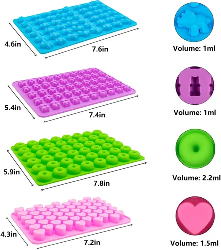 Miniatura 2 de Moldes de goma para caramelos, molde de oso de goma de silicona con 2 goteros, moldes de silicona antiadherentes que incluyen corazones, oso, mini