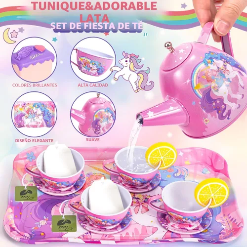 Miniatura 4 de Hohosunlar Juego de fiesta de té de unicornio para niñas pequeñas, juego de té de princesa para niñas, juego de té de princesa, juego de taza de té