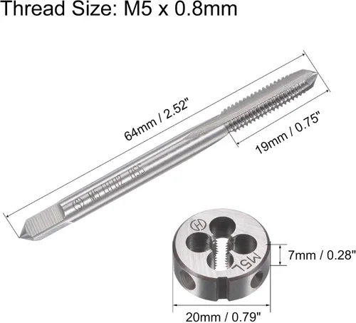 Miniatura 2 de uxcell M5 x 0.031 in Métrico Izquierdo M5 x Juego de Troqueles y Troqueles de Rosca de Máquina con Troquel Redondo Roscado, Kit de Grifo y Troquel