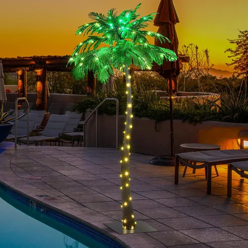 Miniatura 6 de Lightshare Palmera artificial de 7 pies con 96 luces LED, decoración de árbol falso para Tiki Bar, exterior, patio, porche, piscina, Navidad