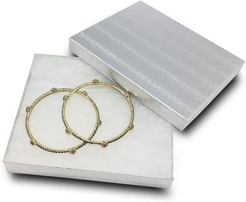 Miniatura 16 de TheDisplayGuys - Paquete de 100 cajas de cartón rellenas de algodón #33 para joyas, papel de aluminio plateado (3.5 x 3.5 x 1.0 pulgadas)