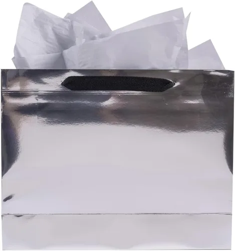 Miniatura 3 de Lyforpyton Bolsas de regalo grandes con papel de seda de 13 x 4.3 x 10.2 pulgadas, bolsas de regalo plateadas para el día del padre, fiesta