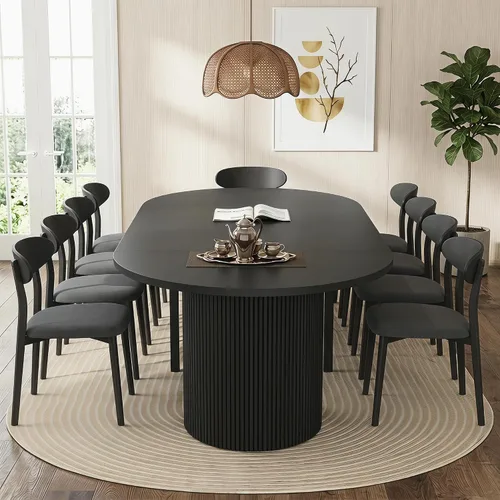 Miniatura 7 de weselon Mesa de comedor extensible de 42 a 105 pulgadas para 4 a 12, mesa de comedor ovalada expandible con base de pedestal estriada y pata
