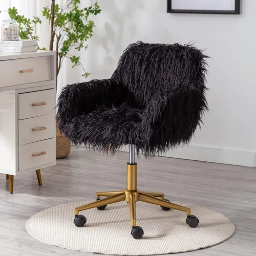 Silla de escritorio moderna de piel sintética, silla de oficina en casa para mujeres, niñas y adolescentes, silla de escritorio negra giratoria