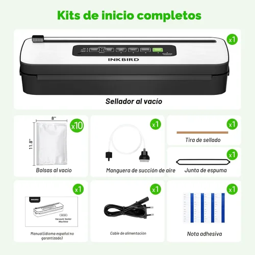 Miniatura 7 de Máquina selladora al vacío, INKBIRD potente de 130W de alta potencia con modos de 6 alimentos líquidos/húmedos/secos, sistema compacto de Negro