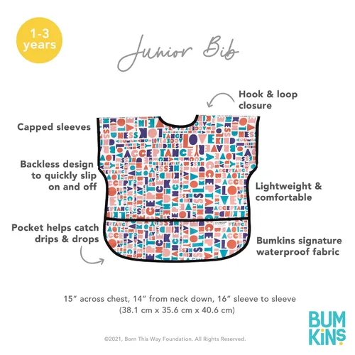 Miniatura 5 de Bumkins - Babero de manga corta para niña o niño, para niños pequeños de 1 a 3 años, tamaño grande, esencial imprescindible para niños pequeños, A5