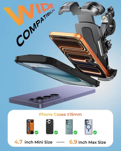 Miniatura 6 de Zewdov Soporte para teléfono de bicicleta con abrazadera fuerte, [Bloqueo de 1s], soporte de teléfono para motocicleta, [Giratorio de 360°], soporte