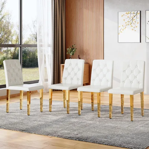 Miniatura 14 de Juego de 4 sillas de comedor negras, modernas sillas de comedor tapizadas con patas de metal negro, cómodas sillas Parsons de piel sintética