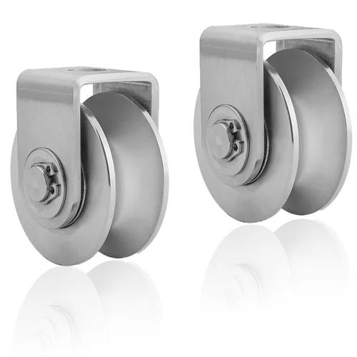 Miniatura 10 de Paquete de 2 ruedas de polea de acero inoxidable con ranura en V de 2 pulgadas, rodillos de puerta corredera de alta resistencia, rodamiento