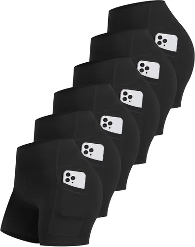 CHRLEISURE - 6 paquetes de pantalones cortos de mujer estilo biker con bolsillo, pantalones cortos de elastano de control de abdomen de 5 pulgadas
