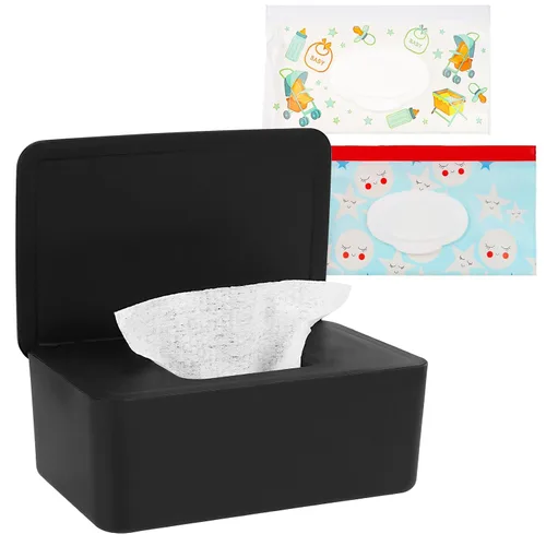 Dispensador de toallitas para pañales Whiidoom, portador de toallitas, caja de toallitas de tejido mantiene las toallitas frescas con tapa (negro)