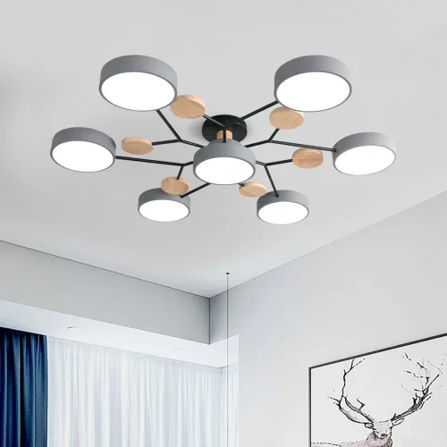 Miniatura 14 de Lámpara de techo LED moderna, lámpara LED regulable de 55 W, lámpara de techo moderna de montaje empotrado, lámpara de techo de madera para sala