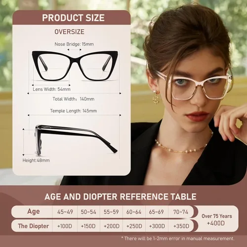 Miniatura 5 de Gafas de lectura bifocales para mujer, ojo de gato, de gran tamaño, bloqueo de luz azul, para lectores de computadora, gafas de diseñador Bifocal