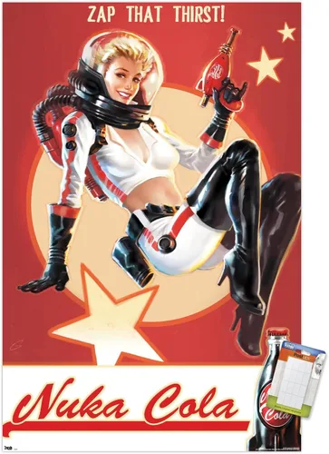 Miniatura 12 de Fallout 4 - Póster de pared de Nuka Cola - Zap That Thirst!, 22.4 pulgadas de largo x 14.7 pulgadas de ancho, versión enmarcada de madera de granero