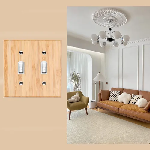 Miniatura 7 de Placa de Interruptor de Luz Dúplex de Palanca de Madera Maciza de 1 Gang, 4.5" x 4.5", Cubierta de Interruptor de Luz de Bambú de Madera Cruda