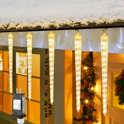 Miniatura 7 de Brightown luces de carámbanos para Navidad al aire libre, 19.8 pies con 20 tubos grandes, 480 LED, efecto de caída de lluvia de meteoritos, luces