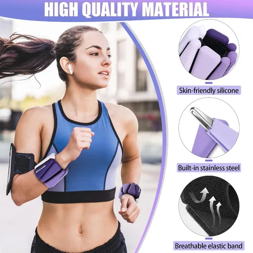Miniatura 5 de BECOJADDE Pesas de Tobillo para Mujeres Pesas de Muñeca Juego de 2 (1 lb/2 lbs Cada Una) Peso Ajustable para Brazo y Pierna para Mujeres y Hombres