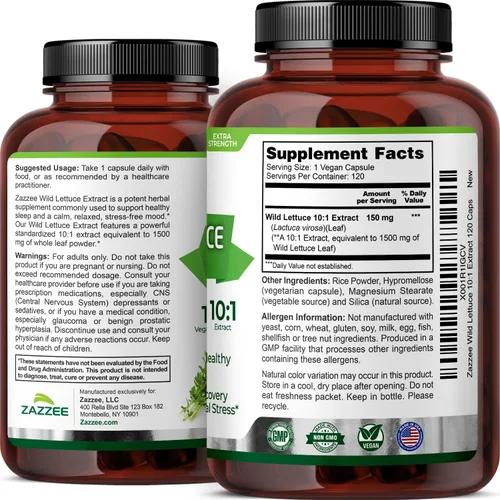 Miniatura 7 de Zazzee Extracto de lechuga silvestre extra fuerte 4:1, 500 mg de fuerza, 120 cápsulas veganas, potente variedad Lactuca Virosa, extracto 4X