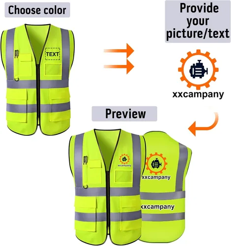 Miniatura 3 de Chaleco de seguridad personalizado para hombre, chaleco personalizado de alta visibilidad, ropa de trabajo con tira reflectante, 5 bolsillos Azul