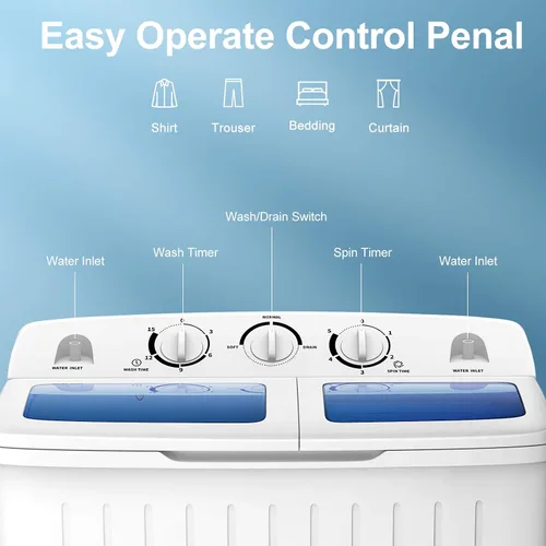 Miniatura 4 de Giantex - Lavadora portátil, con capacidad de 20 libras, lavadora de doble bañera de 2 libras y secadora giratoria de 8 libras, compacta