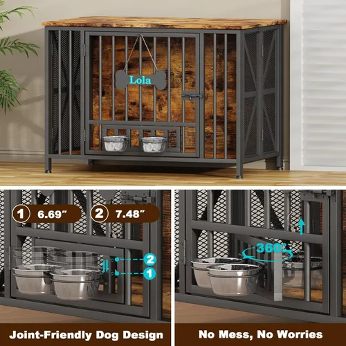 Miniatura 5 de EasyCom Muebles de Jaula Plegable Grande para Perros, 41.3" Jaulas Sin Montaje para Perros Grandes, Perrera de Madera para Interiores con Etiqueta