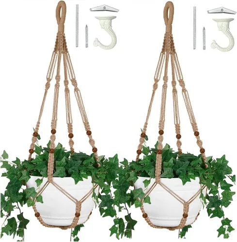 Miniatura 7 de Colgador de Macramé de 43 Pulgadas Grande para Maceta de 12 Pulgadas + Gancho Colgante (Extra Largo y Grande) Maceta Colgante Grande para Plantas