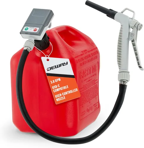 Bomba de transferencia de combustible para bidón de gasolina DeWay con boquilla de gatillo | Caudal rápido de 3.8 GPM, manguera de goma de 51