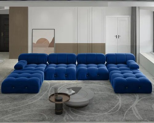 Miniatura 20 de JACH Sofá modular convertible de 104 pulgadas, sofás minimalistas de terciopelo de mediados de siglo, sofá ancho de 3 asientos moderno de lujo