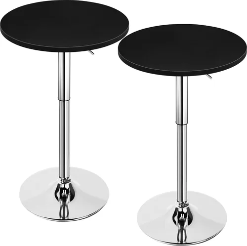 Miniatura 11 de Yaheetech Mesa de bar redonda, altura ajustable y mesas giratorias de 360°, mesa de cóctel con parte superior de MDF, base de patas plateada